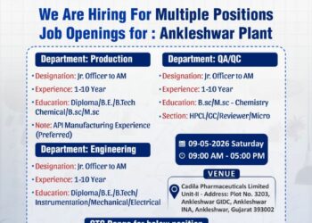 Cadila Pharmaceuticals Limited – Walk-In Interview For Production, QA/QC & Engineering on 09 May 2026