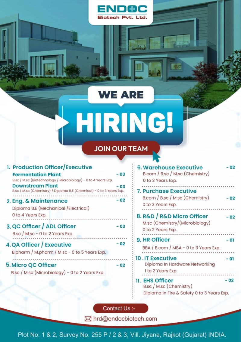 Endoc Biotech Pvt. Ltd – Hiring For Multiple Departments || Apply Now